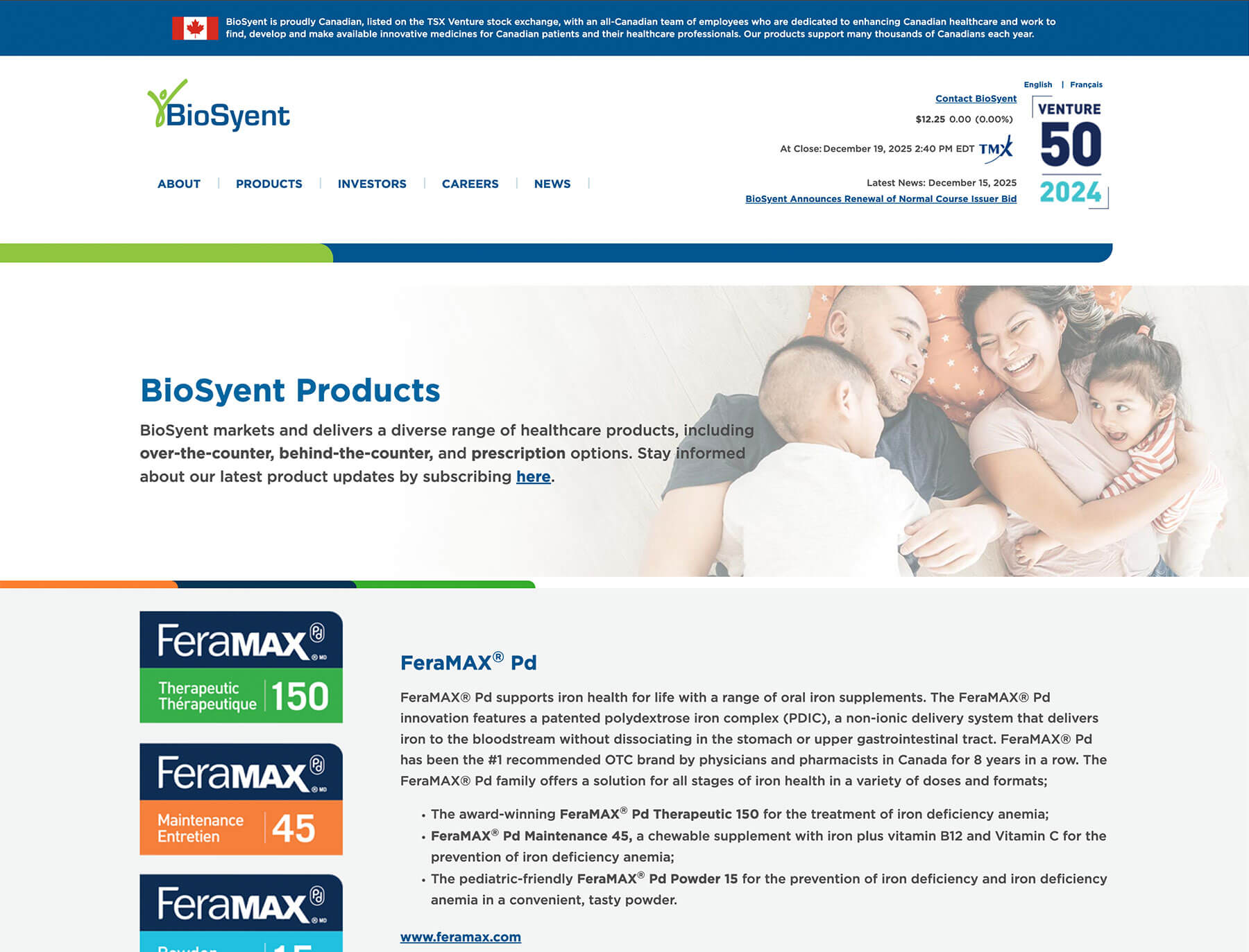 BioSyent corporate website with investor and financial information
