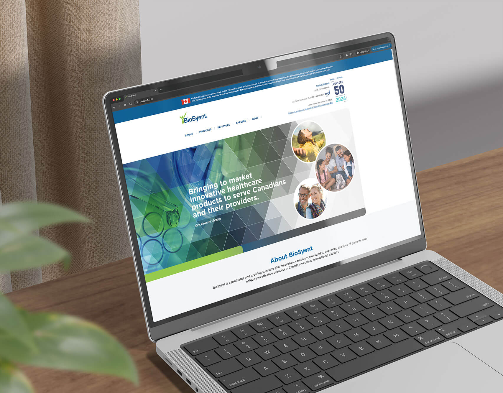 BioSyent corporate website design mockup