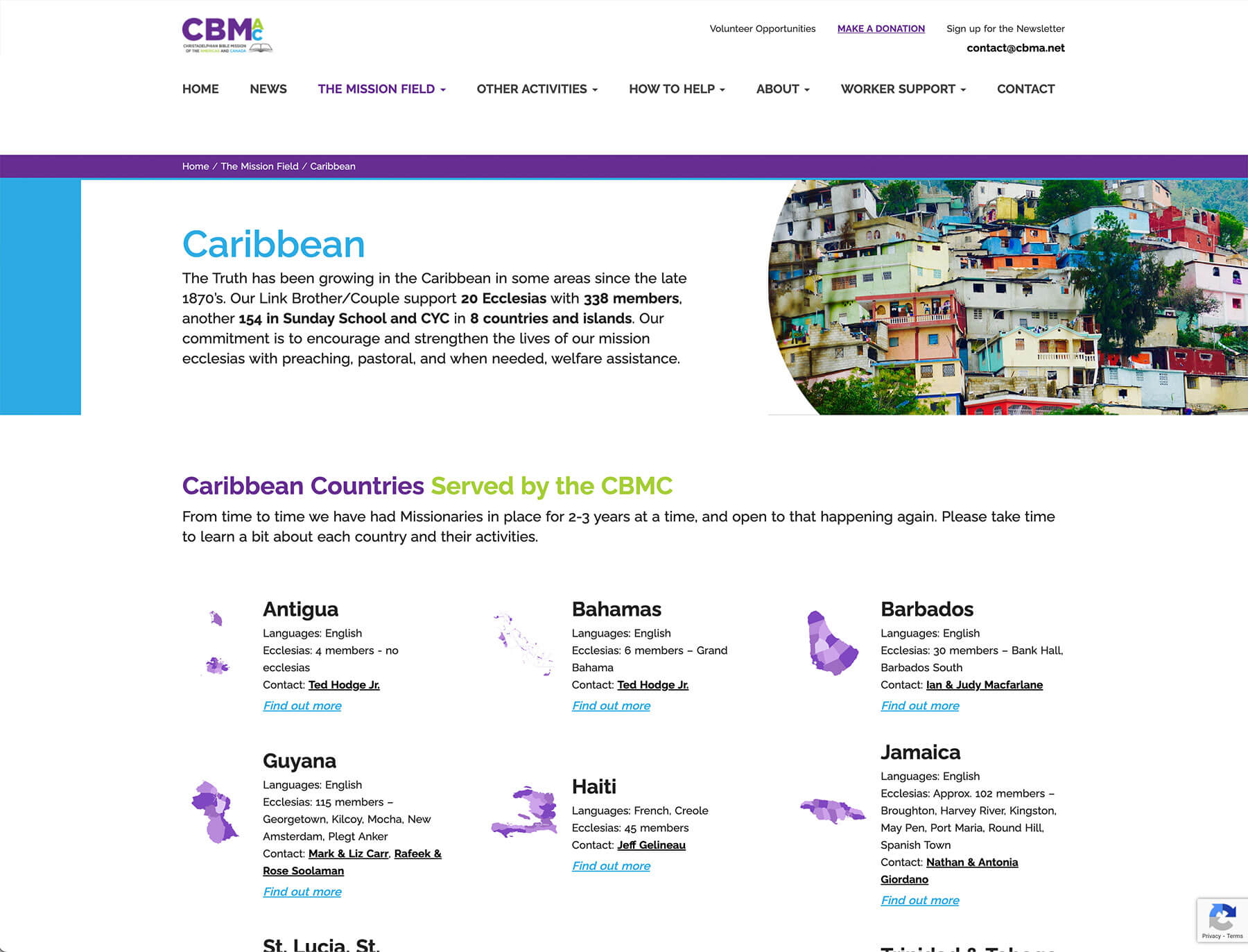 CBMA website layout and page design
