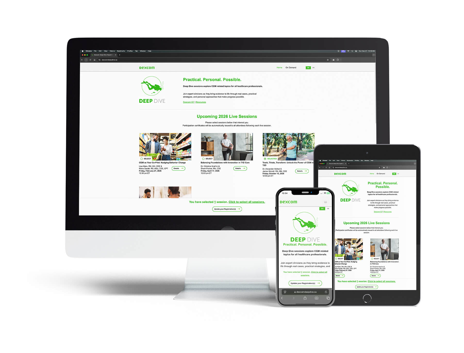 Dexcom Deep Dive webinar registration website design