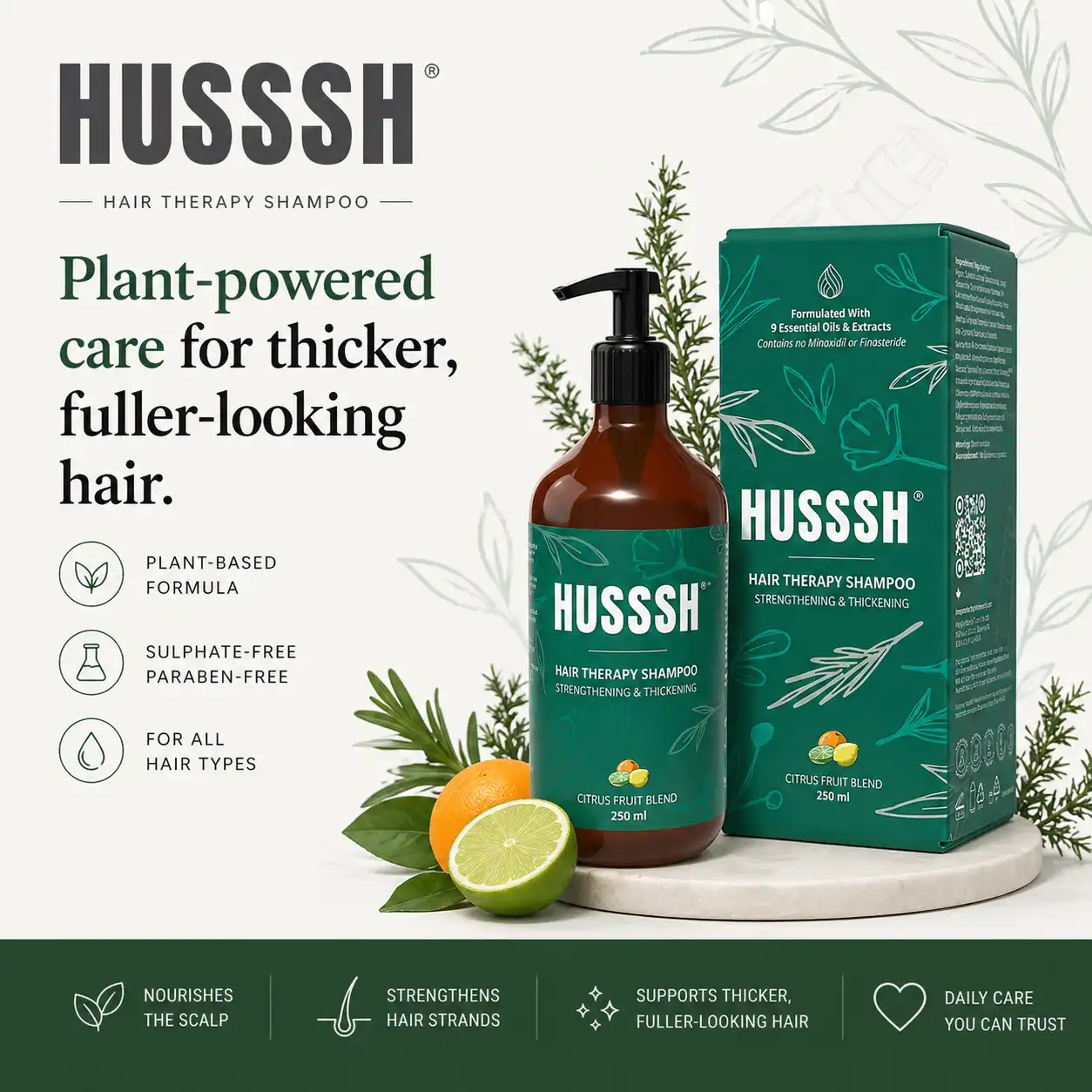 HUSSSH Health product-focused social media campaign graphic